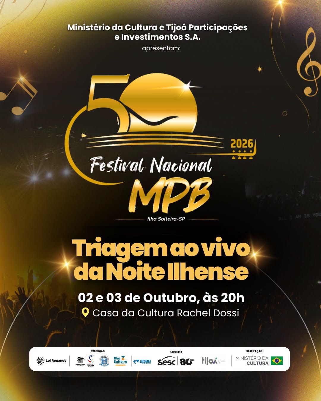 Triagem ao vivo da Noite Ilhense do 50º Festival de MPB acontece na próxima semana