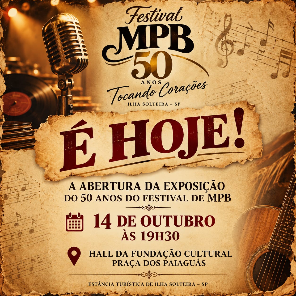 🎶 É HOJE! ABERTURA DA EXPOSIÇÃO DOS 50 ANOS DO FESTIVAL DE MPB! 🎤🎸